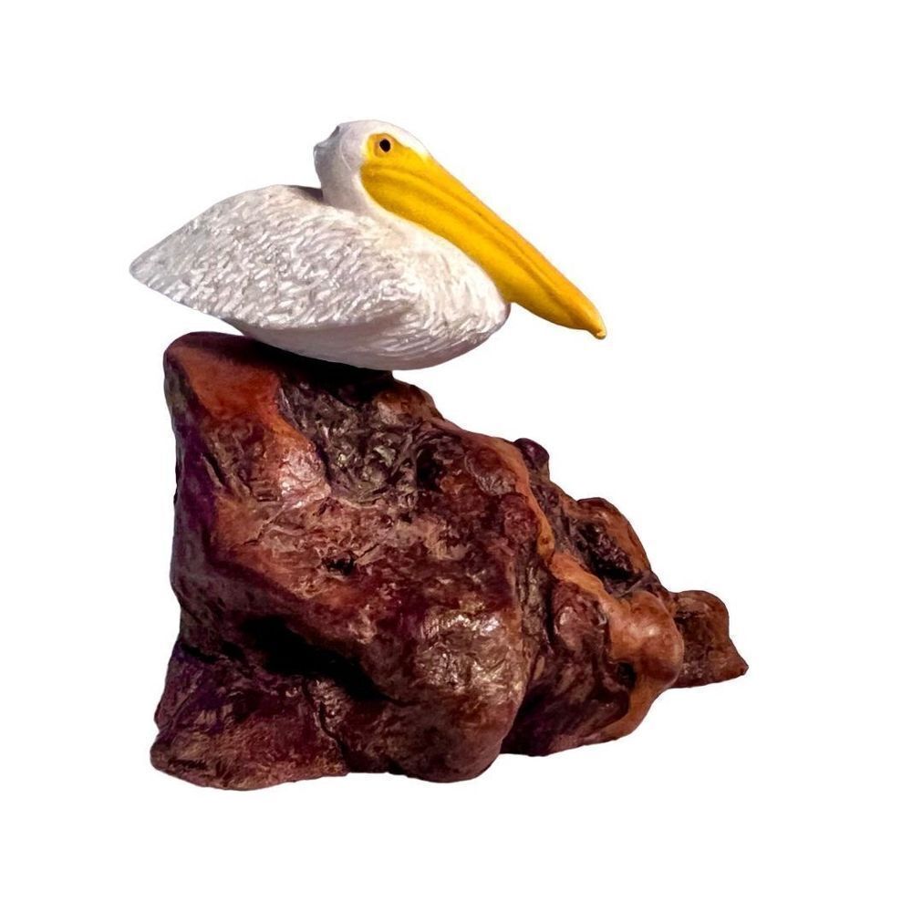 John Perry Mini Snoozing Pelican White On Burwood~No Signature Sculpture